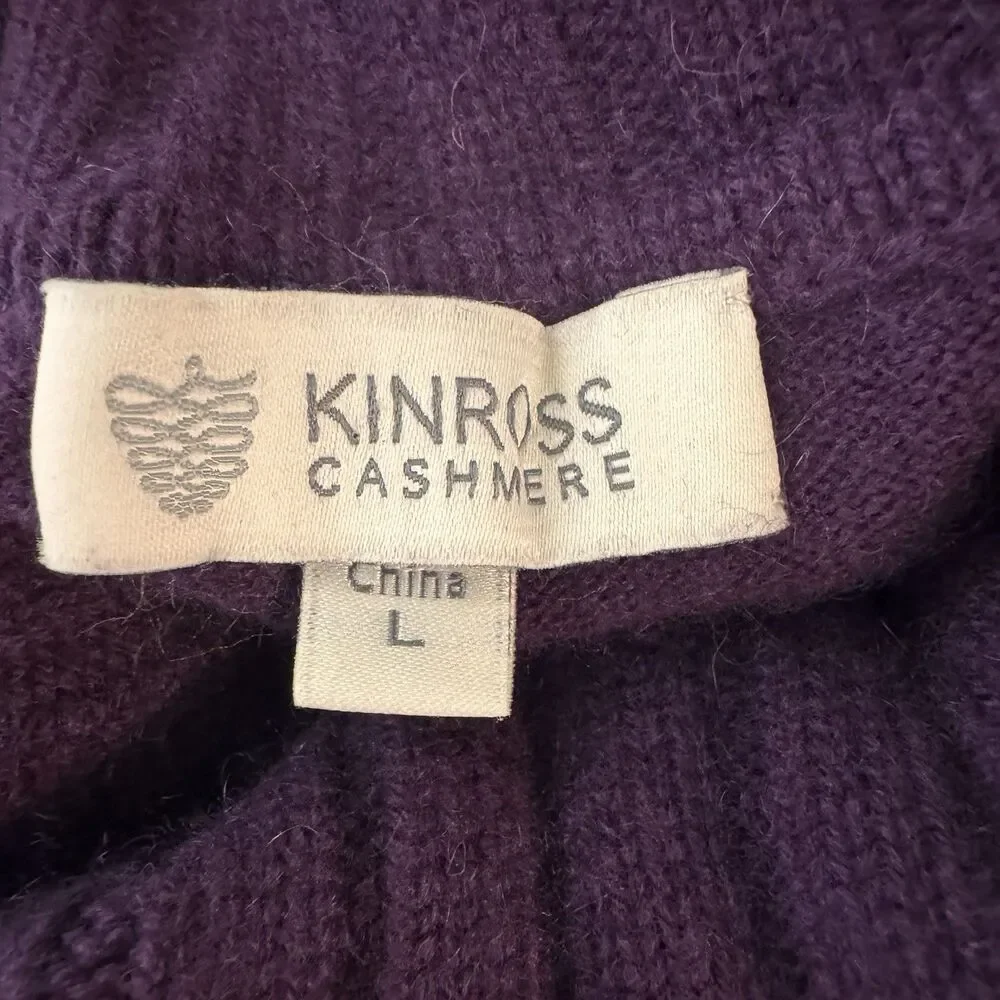 Kinross 100% Cashmere Sweater L Turtleneck Purple Soft Knit Ribbed Chic